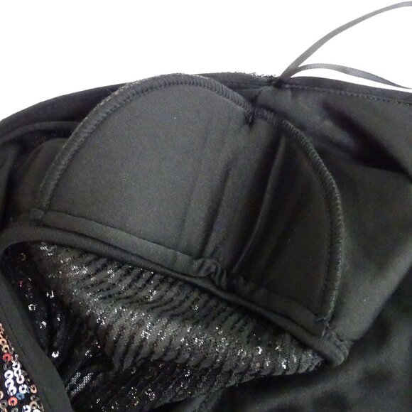 Lush Sequin Long Sleeve Crop Top Women Size XS V-Neck Surplice Black Glam Party - Picture 4 of 11